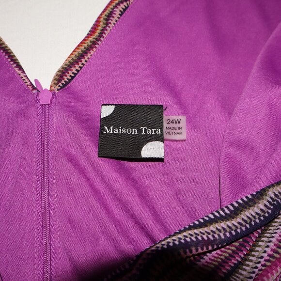 Maison Tara Womens Pink Purple Striped Crossover Top V Neck Dress size 24W EUC - Picture 3 of 9